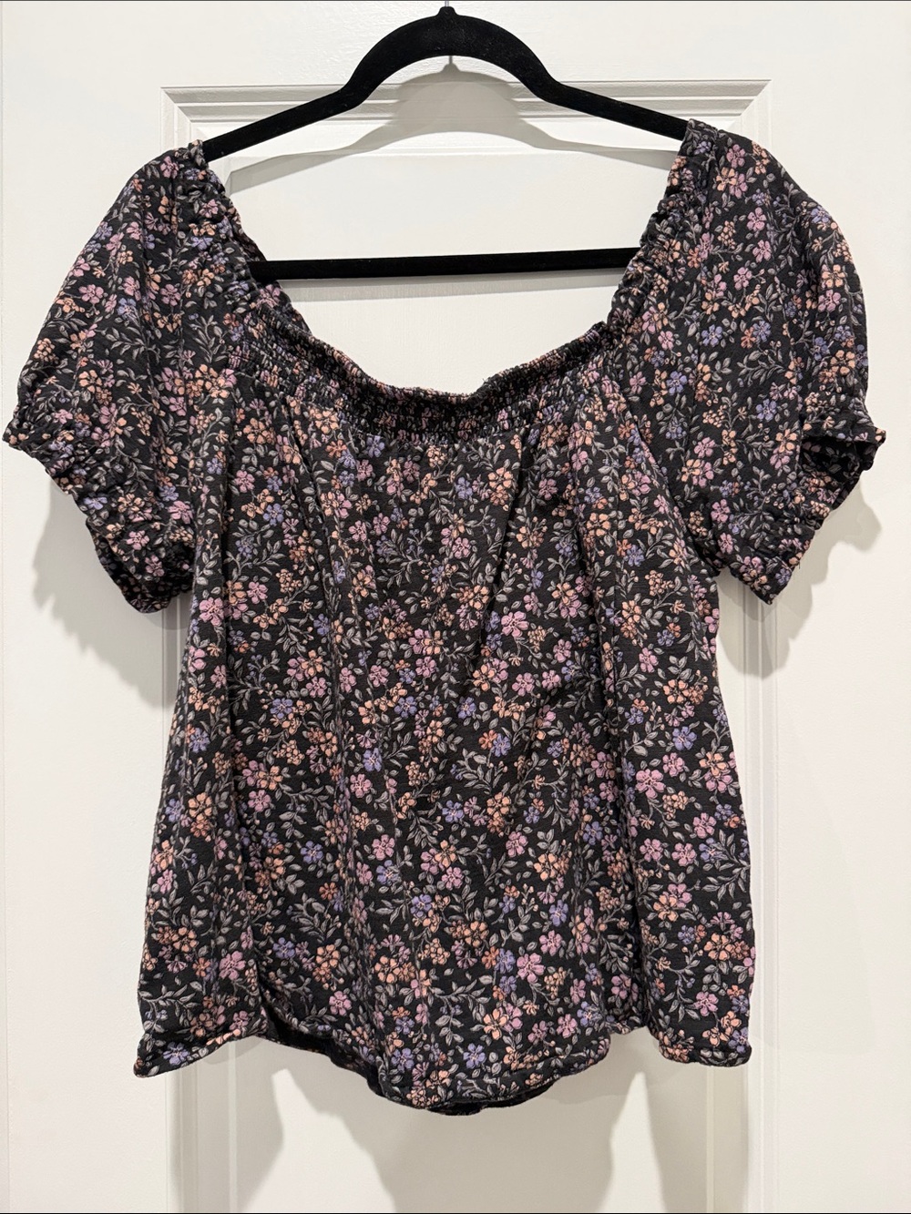Lucky Brand Black Floral Off-Shoulder Top